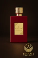 Parfum Ameerat Al Arab pour femme – flacon rouge et or signé Asdaaf, disponible chez Emirate Prestige"