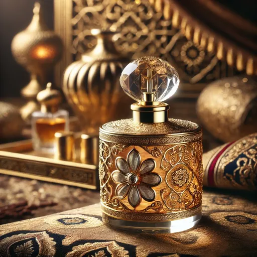Flacons de parfums luxueux de Dubaï avec décor oriental Parfums de Dubaï