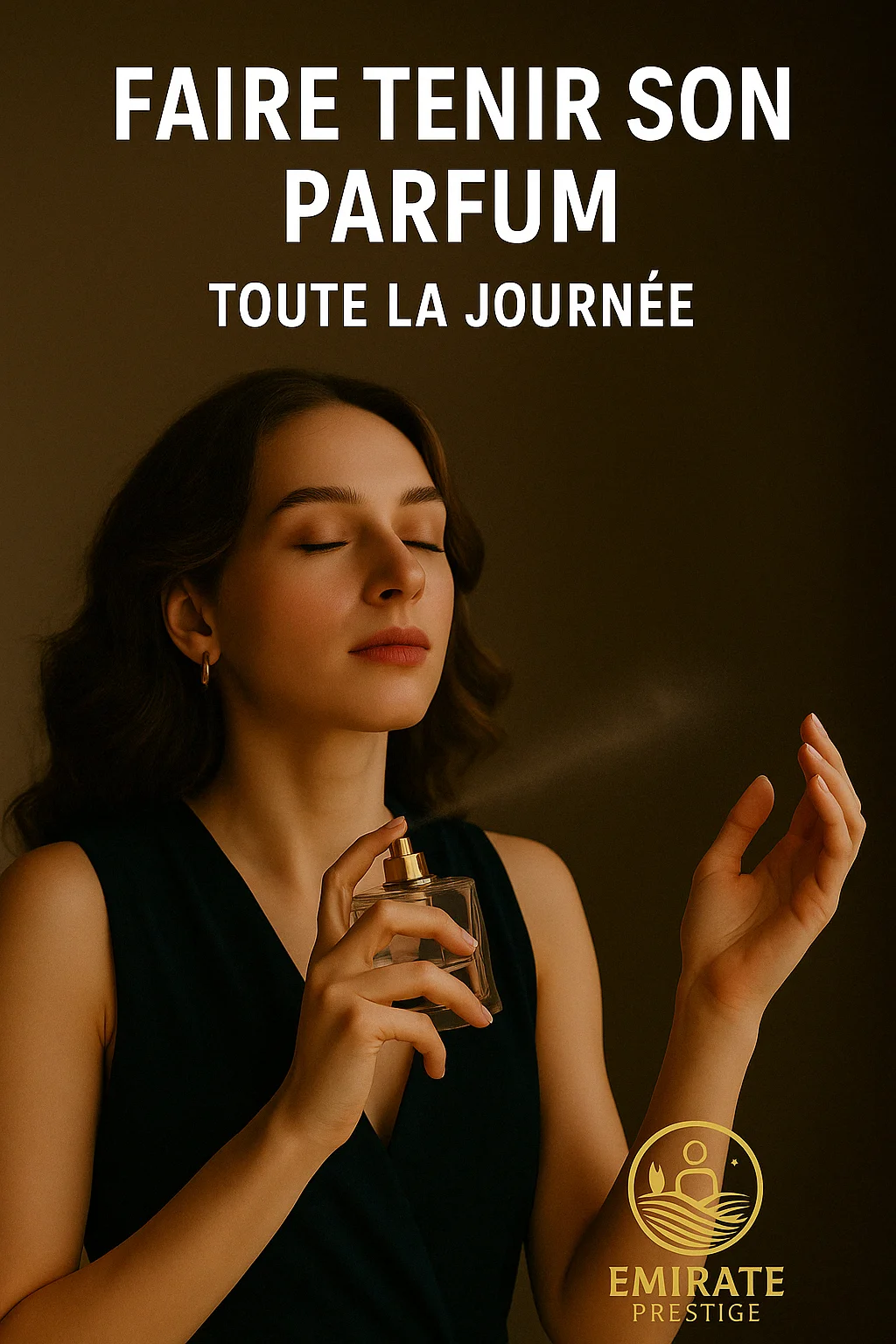 Femme élégante vaporisant du parfum – Astuce pour faire tenir son parfum toute la journée – Emirate Prestige