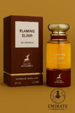 Flacon et Boite du parfum Flaming Elixir de Maison Alhambra, parfum oriental épicé et mystérieux inspiré de Cherry Smoke