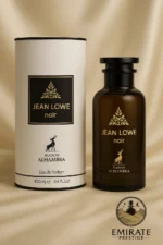 Flacon et boîte du parfum Jean Lowe Noir – Maison Alhambra | Parfum oriental boisé au oud et ambre, élégant pour homme et femme – Emirate Prestige"